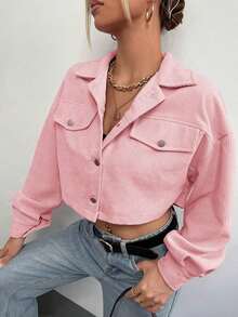 Chaqueta corta de pana con detalle de solapa en el hombro para otoño/invierno - Rosa Pálido - Ver 6