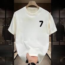[Zona de 10% de Descuento]  de Outlet: Camiseta de Manga Corta Estilo Americano, Tejido Grueso, Corte Holgado, Cuello Redondo - Blanco - Ver 1