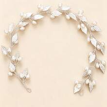 1 pieza Diadema nupcial minimalista, accesorio para el cabello con flores y hojas hechas a mano para peinados recogidos - Plateado - Ver 5