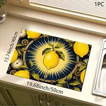 1pc Lemon Print Absorbent Mat/Drying Mat For Coffee Maker, Dishes - Polyester Absorbent Desktop Protective Mat With Rubber Anti-Slip Pad, For Kitchen Counter Decor, Home Bar And Dining Table - Multicolor - View 13