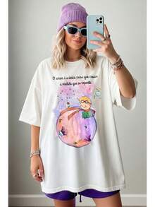 1 Piece Unisex Loose Fit Short Sleeve T-Shirt, 180g, Crew Neck, 100% Pure Cotton, Designed By Y2K Artists In The Bababask Style, Casual And Versatile, With Celebrity Print, Ideal For Urban Style, Daily Outings, Camping, Concerts And Hip-Hop, Rock And Rap Events, Perfect For Festivals, Autumn And Year-Round Wear, Special Offer On Plus Sizes For Women - 白色8 - 查看 6