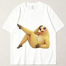 Camiseta divertida con gráfico de rana-dinosaurio color crema, nueva y popular en internet, de manga corta, corte holgado, sin formación de bolitas. - Blanco - Ver 6