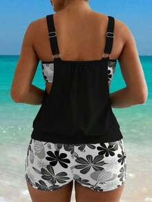 Swim Lushoire Set de 2 piezas - Tankini con tirantes finos para vacaciones en la playa - Multicolor 3 - Ver 2