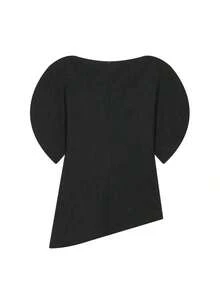 Blusa corta de primavera 2026 con mangas abullonadas asimétricas, cuello redondo y diseño con cremallera en la espalda, estilo callejero de verano - Negro - Ver 11