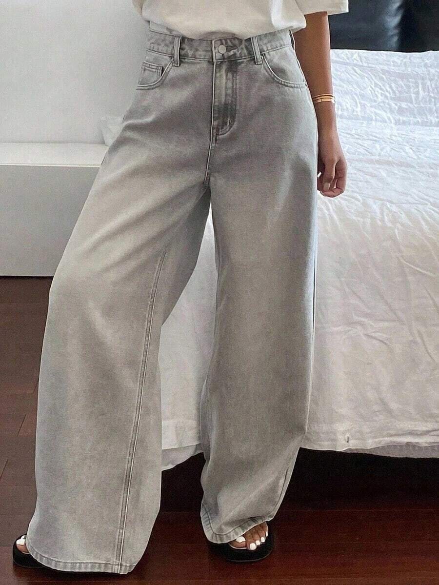 Pantalones vaqueros de mujer sueltos y casuales desgastados para el verano - Gris 3 - Ver 1