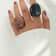 2件套黑色+香槟色树脂戒指套装 - 彩色 - 查看 15