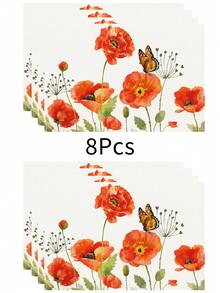 1 pieza Mantel individual de lino con estampado floral, tapete para desayuno, posavasos de café, base para tazón, accesorio de cocina, fácil de limpiar, apto para el hogar, restaurante, decoración del comedor, regalo festivo, regalo para amigos, set multipieza - Multicolor - Ver 17