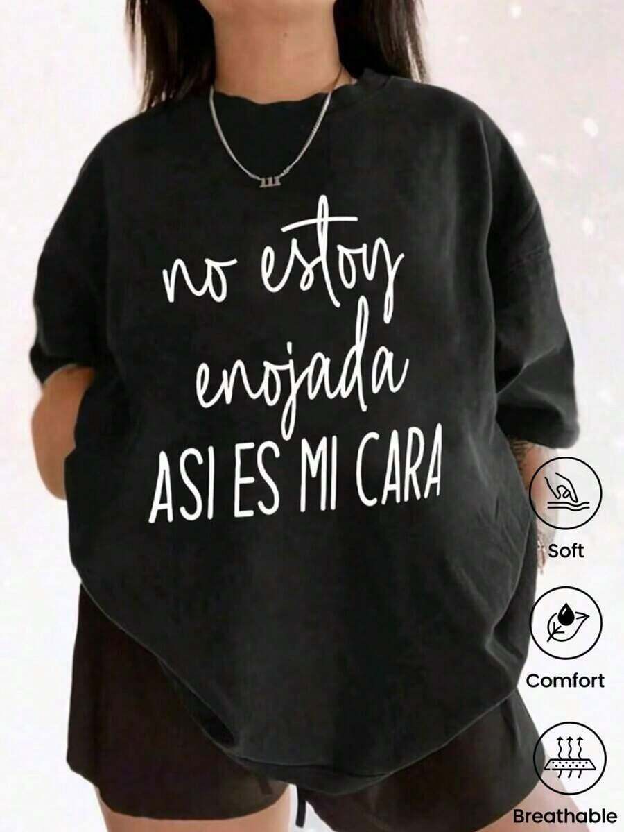 Camiseta de cuello redondo y mangas cortas de ropa fashion, fabricada enéxico, para la temporada primavera-verano 2025.Con estampado de dibujos animados, un modelo de pareja, apta para usar tanto por dentro como por fuera, para oficina y estilo casual, diseñpara hombres y mujeres, en unidad individual.blusas para mujer playeras de mujer blusas casuales para dama - Negro - Ver 1