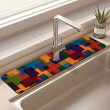1pc Bohemian Pattern Printed Faucet Mat, Durable Polyester, Quick Drying, Easy To Clean, Suitable For Kitchen And Bathroom, Easy To Install, Daily Decor, Gift, Bathroom Mat, Durable Faucet Mat, Faucet Accessory - Multicolor - View 5