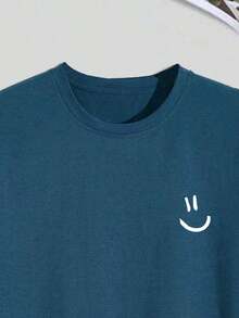 Hombres Camiseta de hombros caídos con estampado de expresión - Negro - Ver 11