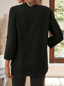 Blouse With Fitted Neckline And 3/4 Sleeves With Print, Work Shirt For Spring - Black - View 2