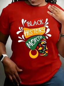Camiseta de Mujer para el Mes de la Historia Negra|Colores pan-africanos de inspiración africana (rojo/amarillo/verde) con estampado del mapa de África y símbolos  - Camiseta casual de manga corta y cuello redondo, que muestra el orgullo cultural y las actividades tradicionales - Se puede usar durante todo el año. - Negro - Ver 6