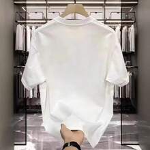 Camiseta de manga corta para hombre, 100% algodón, de gramaje alto, con estampado de letras de marca a la moda, corte holgado, estilo americano, talla grande, prenda de nicho. WPAP - 250 g de algodón puro - blanco - Ver 4