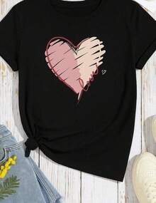 Oferta especial en tallas grandes: 1pc camiseta deportiva de manga corta y cuello redondo para mujer, 100 % algodón, de 180 g. Diseñada por un artista Y2K al estilo Bababask, ideal para el día a día, fiestas y todo tipo de celebraciones. Con un estampado de letras elegante y moderno, es perfecta tanto para regalar como para combinar en pareja, y se puede llevar en cualquier época del año. - Negro - Ver 7