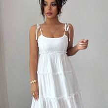 Elenzya Swiss Dot Frill Trim Cami Dress Vacation Beach Outfits Women Lilac Dress Women Purple Summer Dress - Negro - Ver 6