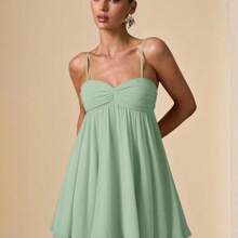Sleeveless Spaghetti Strap Solid Pink Elegant Sweet Cute Mini Sundress, Mini Dress, Suitable For Romantic Dates, Parties, Formal Gatherings, Bridesmaid Dresses, Women's Summer Dress, Tea Party Dress, New Year, Valentine's Day, Birthday Mini Dress, Pink Dress, Casual Dress, Summer Dress - verde menta - Ver 1