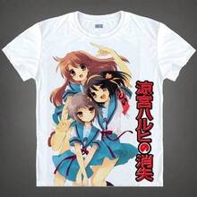 Camiseta de manga corta transpirable unisex con cuello redondo de anime 2D de Haruhi Suzumiya's Melancholy SOS - Negro - Ver 4