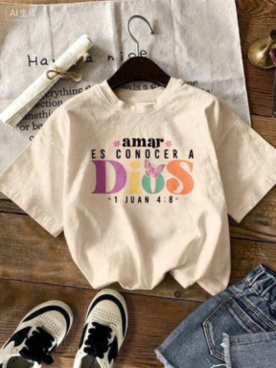 Una camiseta de manga corta para mujer con estilo retro americano, de diseño holgado y estampado (los pantalones son solo sugerencias de estilo). Este artículo sencillo y elegante presenta patrones de texto con temática tropical, siendo un elemento imprescindible para crear un estilo relajado de vacaciones. Es muy adecuado para ocasiones como el Día del Trabajo y el Día de la Independencia de México. La gruesa camiseta multicolor está hecha de 100% algodón con estampados modernos, y es adecuada tanto para hombres como para mujeres. Es un estilo completamente nuevo para primavera/verano/otoño, transpirable y cómodo, sencillo y versátil. - Beis - Ver 1