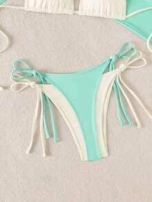 Conjunto de 3 piezas de traje de baño negro y blanco para mujer, conjunto de traje de baño casual y sexy de 3 piezas para resort de playa, conjunto de traje de baño de 3 piezas para mujer, Bottom de traje de baño para mujer, conjunto de playa negro y blanco para mujer - Verde 2 - Ver 8
