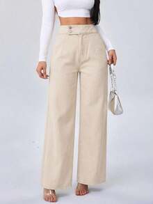 Tall Pantalones vaqueros para mujer de cintura alta, estilo casual, pierna ancha y recta, color azul, para mujeres de estatura alta - Albaricoque - Ver 10