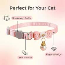 1 PC Cute Cat Collar With Pearl Pendant, Pink Bow Detachable Cat Collar With Adjustable Quick Release Buckle, Pet Necklace Decorated With Flowers, Suitable For Small, Medium And Large Cats - Multicolor - View 4