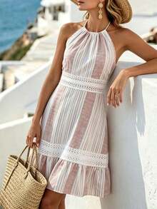 Vestido de verano con estampado floral y encaje de contraste para mujer - Multicolor - Ver 4