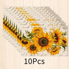 1pc Sunflower Pattern Linen Placemat, Breakfast Mat, Coffee Mat, Coaster, Bowl Pad, Kitchen Accessory, Easy To Clean Dining Mat, Suitable For Home, Restaurant, Restaurant Decor, Holiday Gift, Gift For Friends, Multi-Piece Set - Multicolor - View 20