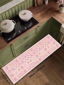 1 pezzo Tappetino da cucina in terra di diatomee rosa vintage con motivo floreale, patchwork a griglia rosa morbido, 3,5 mm tagliabile, assorbente e antiscivolo, tappetino decorativo per cucina, bagno, ingresso, soggiorno, corridoio, zerbino antiscivolo - Multicolore - Visualizzare 17