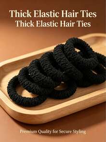 6/1 Pc Simple Black Basic 1.57 Inch/Bold Solid Color Elastic Hair Tie, Suitable For Women And Girls' Daily Casual Wear, Hair Tie, Waist Cinching Pants, Ponytail Hairstyles, Headwear, Hair Elasticity, Hair Gel, Hair Rope Elastic, Summer Sports Hairdressing Home Products Scrunchie Hair Ties Elastic Rubber Band - Multicolor - View 3