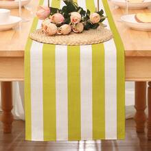 1pc Large Rectangular Table Runner, Yellow & White Striped Patchwork Pattern, Fresh Minimalist Style, Suitable For Home Gatherings, Indoor/Outdoor Decor, Entryway, Coffee Table, Living Room Ambiance, Kitchen Dining, Holiday & Natural Gift - Yellow - View 7