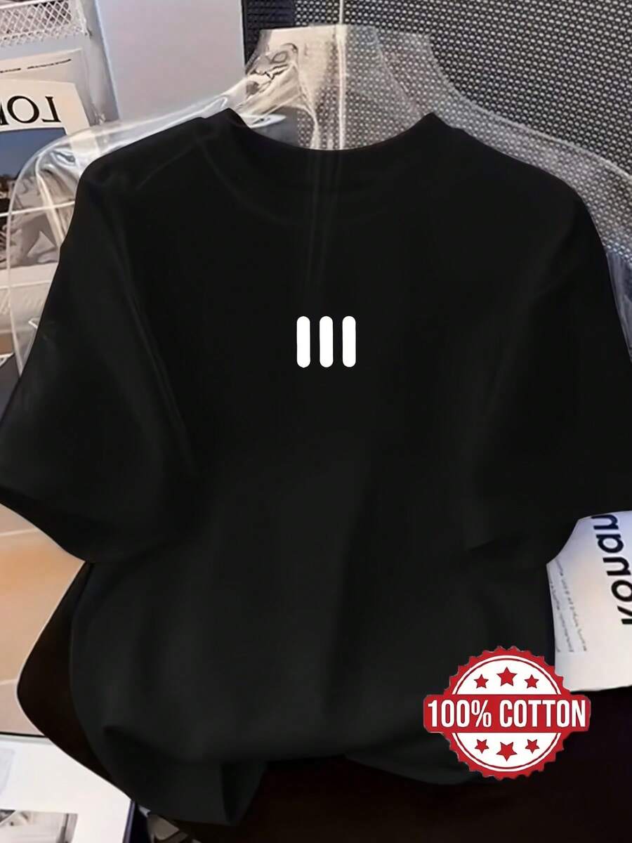 TH351 Camiseta de Mujer, Patrón Geométrico, Diseño Sencillo, Camiseta Estampada de Moda, 100% Cuello Redondo Manga Corta, Estilo Holgado con Hombros Caídos, Absorbente de Sudor y Transpirable, Ropa Casual y Cómoda para el Hogar - Negro - Ver 1