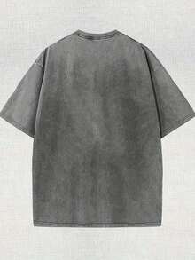 Ropa de hombre; Camiseta de verano de 230g de peso pesado con estampado de cera para hombres y mujeres - Corte holgado, cuello redondo, mangas cortas, con un estampado de flores silvestres y - Blanco - Ver 3