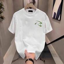 Camiseta minimalista de estilo americano, moderna y de algodón puro de primera calidad, con estampado único, para hombre, de verano, de cuello redondo, casual y de manga corta. MOYK - 250 g de algodón puro - blanco - Ver 5