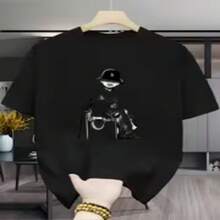 Camiseta informal de  de algodón de manga corta y cuello redondo con estampado gráfico único. Cómoda y de corte regular. - Negro - Ver 1