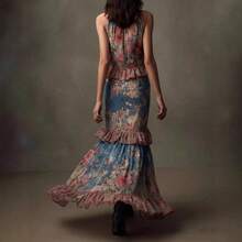 Vestido de mujer largo de moda para verano con estampado vintage y diseño de pastel sexy de talle alto elegante y cómodo - Azul - Ver 4