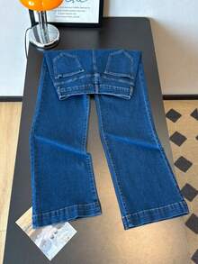 ALO FASHION Elegantes jeans largos de mezclilla lavada estilo boho con pierna ancha y tejido elástico. - azul real - Ver 4