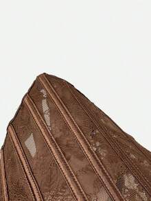 Prendas de verano, blusas interiores de otoño, blusas de encaje negro tipo corsé, estilo descanso con el té, estilo de corte, adecuado para citas, meriendas, fiestas, viajes, blusas de manga larga, blusas de mujer - Café integral - Ver 7