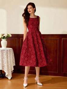 Vestido elegante sin mangas de cuello cuadrado con bolsillo de unicolor vintage para mujer, atuendo de verano, vestido de invitada de boda, vestido de regreso a la escuela, vestido de cumpleaños elegante para mujer, atuendo de cumpleaños elegante para mujer, atuendo de vacaciones para mujer, vestido elegante para mujer en otoño, ropa de mujer para vacaciones, vestido de iglesia para mujer, atuendo de iglesia para mujer, atuendo de festival para mujer, estilo de dinero antiguo, atuendo de brunch para mujer - Rojo - Ver 7