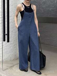 Peto vaquero casual de mujer para vacaciones - Azul lavado medio - Ver 6