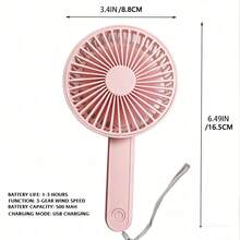 1个带挂绳和USB充电线的粉色手持折叠风扇，便携式迷你手持风扇，内置可充电电池，3档风速调节，风力强劲，适合男女使用，可用于居家、办公、化妆、户外旅行等场合，静音设计，是返校季、万圣节、母亲节的理想礼物。 - 淺粉色 - 查看 5