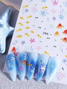3D Cartoon Summer Nail Stickers 4pcs Cute Fish Jellyfish Sea Turtle Dolphin Seashell Tropical Hibiscus Flower Ocean Animal Design DIY Kawaii Self-Adhesive Gel Polish Decal Slider Nail Art Decoration Nail Supplies - Multicolor - View 8