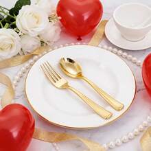 100/50/25/10pcs Gold Cutlery Set, Including Cake/Salad Forks, Spoons, Reusable And Washable Tableware, Suitable For Home Kitchen, Kitchen Accessories, Tableware Set, Restaurant, Wedding, Outdoor, Birthday, Party, Holiday Gathering, Back To School Party - Gold - View 9