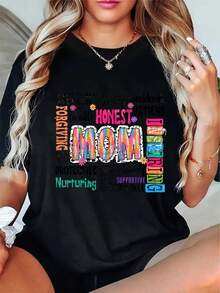 Casual Short-Sleeved Crew Neck T-Shirt, Medium Stretch Fabric, Machine Washable, Comfortable Fit Suitable For All Seasons, Versatile For Casual Daily Wear, Showing A Natural And Elegant Style, A Must-Have For Summer Parties, Local Delivery, The Best Gift For Mother's Day. - 黑色 - 查看 7