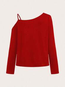 [Popular Summer European And American Fashion Items] Women's Asymmetrical One-Shoulder Long Sleeve, Summer Sweatshirt -Tito's Handmade Vodka Austin ★ Texas Off - The - Shoulder Sweatshirt, Black With White & Orange Text Logo, Stylish Casual Pullover For Outfits - Hoodies For Women,Valentine Outfits For Women,Vacation Outfits Women,Valentine's DaySuitable For Women's Summer Sun Protection, Dating, Graduation Season, Independence Day, And Other Daily Activities - 紅色 - 查看 2