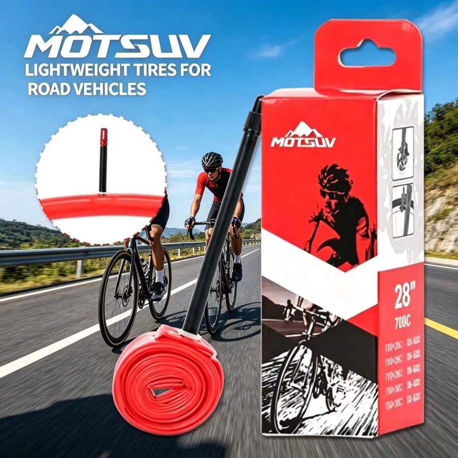 MOTSUV 超輕量 TPU 自行車內胎 700X23 25 28 30 32c 公路車 固定齒輪單車 氣嘴內胎 - 紅色 - 查看 1