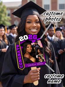 Class Of 2026 Personalized  Fan, Custom Multi-Photo & Name Graduation Paddle Fan, Commemorative Senior Alumni Photo Prop For Commencement Ceremony, - Multicolor - View 1