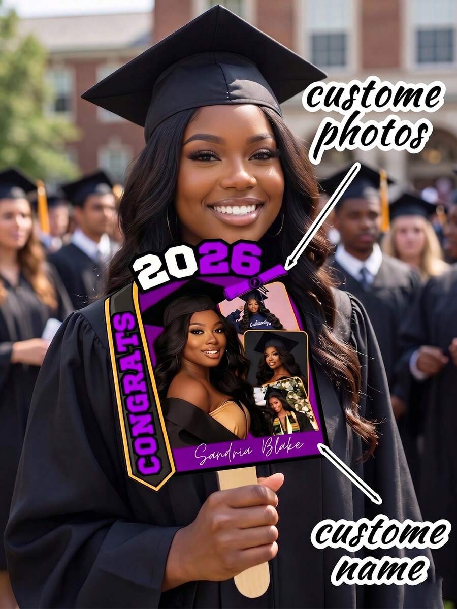 Class Of 2026 Personalized  Fan, Custom Multi-Photo & Name Graduation Paddle Fan, Commemorative Senior Alumni Photo Prop For Commencement Ceremony, - Multicolor - View 1