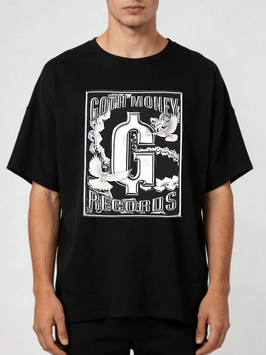 Black Kray Goth Money Tee Unisex Regular Fit T-Shirt With Dollar And Smoke Graphic Print, Urban Gothic Style For Men And Women - 黑色 - 查看 1