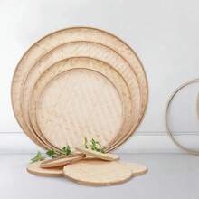 Tamiz de bambú recogedor redondo DIY cesta de pan de fruta decorativa bandeja de almacenamiento de cocina - diámetro 30 cm - Ver 2
