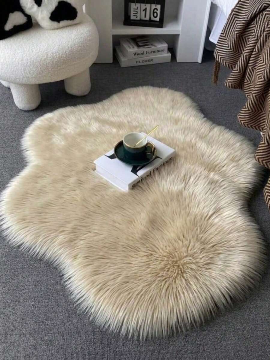 1pc Apricot Cloud Hexagon Plush Carpet, Nordic Style Long Shaggy Runner Rug, Asymmetric Size With 1-5cm Trimming Tolerance, Bedroom Bedside Mat, Christmas Gift, Bay Window Blanket, Soft Decorative Carpet, Bedroom Decor, Small Rug, Carpet, Home Decor, Living Room Rug, Living Room Small Rug, Bedroom Rug, Living Room Home Decor, Outdoor Rug, Washable Rug, Fleece Rug, Furry Rug, Autumn/Winter Rug, Thick/Plush - Apricot - View 1
